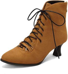 DEERBUNNY Элегантные женские замшевые ботильоны на невысоком каблуке с заостренным носком и шнуровкой, короткие ботинки на низком каблуке, модная обувь для женщин, размеры 5-13, Brown
