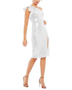 Мак Даггал Платье миди с пайетками и воланами Mac Duggal, белый