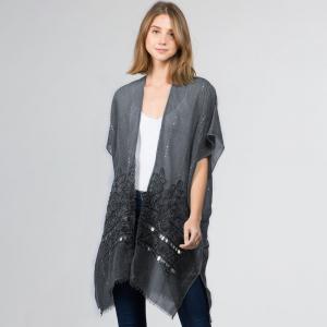 Цветочная вышивка кимоно пончо с открытой передней частью TRUEDAMES, серый
