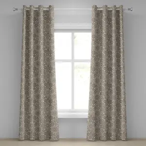 Бежевая штора на люверсах ABAKUHAUS, абстрактная витиеватая круговая композиция с кружевным рисунком, винтажный мотив, романтический узор, декоративные двухпанельные шторы, 280 см x 225 см, цвет: бежево-коричневый