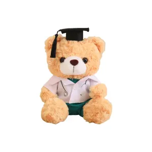 Медвежонок доктор в цилиндре и медвежонок медсестра плюшевая кукла высота 23cm KUMAOYA, светло-коричневый/зеленый