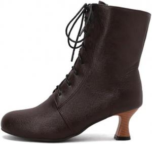 Женские ботильоны винтажные викторианские с кружевной шнуровкой, круглый носок, каблук-кошечка, нарядные ботиночки BLXQPYT, Dark Brown