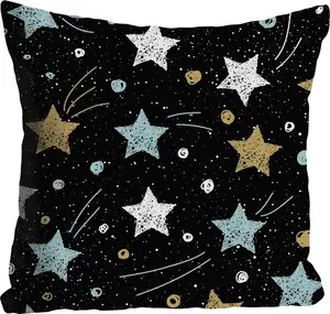 Декоративная подушка Queence "Галактика", чехол на подушку без наполнения, 1 шт 40х40 см, белый/черный/золотой/голубой