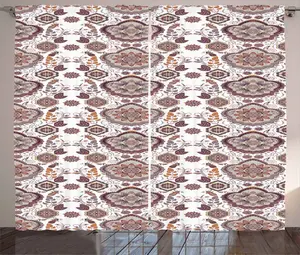 Винтажная штора ABAKUHAUS в деревенском стиле с цветочным рисунком в стиле хиппи, универсальная тесьма для гостиной с петлями и крючками, 280 x 245 см, коричневый, белый, серый Abakuhaus