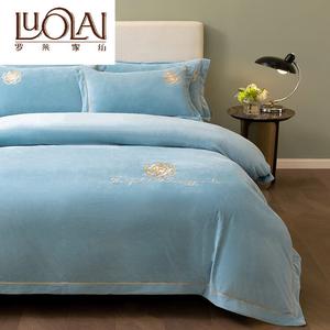LUOLAI HOME Комплект постельного белья 4 предмета, пододеяльник 220x240 см, простыня 245x см, велюр, цвет небесно-голубой