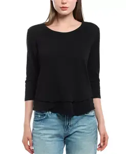 Футболка с рукавами 3/4, укороченная, с круглым вырезом, имитация многослойной одежды. Wilt Clothing, черный