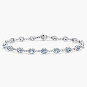 Браслет с аквамариновым знаком бесконечности из 14-каратного белого золота (5x4 мм) Blue Nile