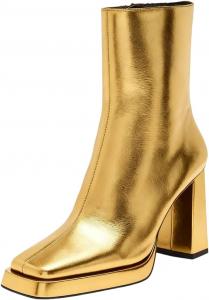 Женские ботинки Pazzion на платформе с закрытым квадратным носком, средней высоты до середины голени, с гладкой боковой молнией, на высоком толстом каблуке, для официального делового стиля, размеры 4-16 US, Gold