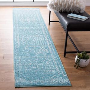Ковер-дорожка SAFAVIEH, 61 x 275 см, Tulum Collection, Turquoise & Ivory, марокканский бохо дистресс-дизайн, не линяет и прост в уходе, идеален для помещений с высокой проходимостью в гостиной, спальне (TUL268K)
