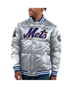 Мужская серебристая бейсбольная куртка New York Mets Bronx на молнии из сатина Starter