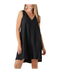 Черное льняное мини-платье для лета Selected Femme, черный