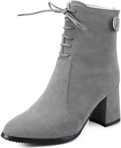 Женские ботильоны MIOKE с закругленным носком, праздничные, из замши, на шнуровке и молнии, с массивным каблуком, короткие стильные ботинки, Gray Grey-Velvet Lined