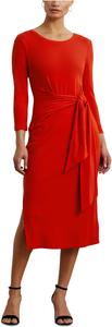 Платье Lauren Ralph Lauren Tie-Front Cotton-Blend Crewneck Dress, Bright Vermilion
