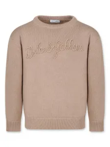 Джемпер с круглым вырезом и вышитым логотипом Dolce & Gabbana Kids, нейтральный