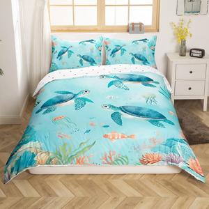 Erosebridal Комплект постельного белья Kids Sea Turtle с морскими черепашками, медузами и кораллами, мягкий материал, морская тематика для детей, Blue Green