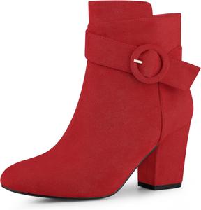 Женские ботинки Perphy с закругленным носком, боковой молнией, пряжкой и массивным каблуком, Red