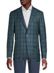 Спортивное пальто современного кроя из шерсти, шелка и льна в клетку Heritage Gold, зеленый