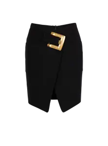 Короткая юбка из ткани grain de poudre с поясом Balmain, черный