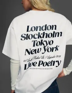 Белая футболка с короткими рукавами и принтом Bershka