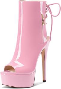 Женские ботильоны Castamere с открытым носком на высокой шпильке, платформой, летние, скуфита на шнуровке, для выпускного или вечеринки, каблук 15 см, Pink
