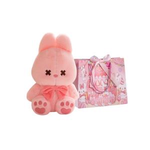 Тапочки с аппликацией в виде маленькой собаки, плюшевая кукла, высота 23 см Fat Fat Dragon, Patchwork Bunny+Exclusive Birthday Bunny Shopping Bag