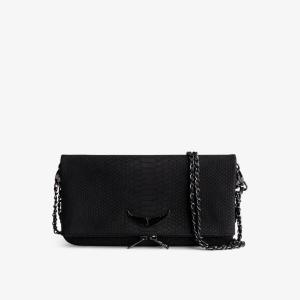 Кожаный клатч Rock с тиснением крыльев и крыльями Zadig&Voltaire, цвет noir