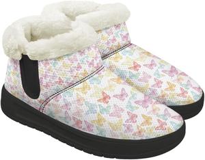 Женские зимние сапоги на снег удобные с плюшевой подкладкой, утолщенной подошвой и противоскользящей поверхностью для улицы Gdxynsmny, Colorful Butterflies