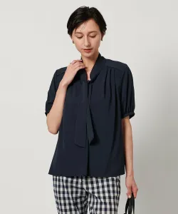 Блузка с коротким рукавом и бантом United Arrows, цвет Navy