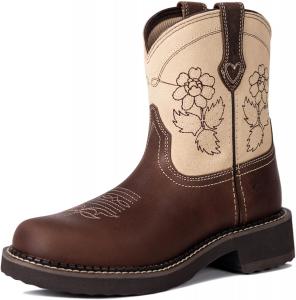 Женские ковбойские ботинки с круглым носком, короткие западные ковбойские сапоги, на высокой подошве, вышитые, из цельной кожи Palitutu, Brown/Beige