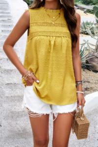 Топ без рукавов с кружевной отделкой и сборками в горошек TRUEDAMES, желтый