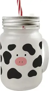 Стакан для питья Cow Mason Jar с ручкой и крышкой, черный speecheese