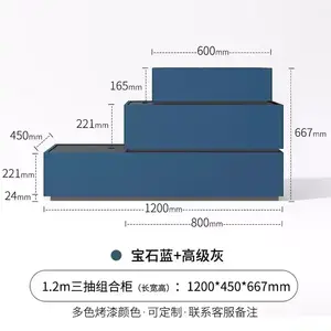 Yu Senyi Комод 120х45х80 см для гостиной и спальни из МДФ с кастомной покраской, итальянский минимализм, 3 ящика, большая вместимость, сборка требуется, Sapphire Blue + Premium Gray ENF