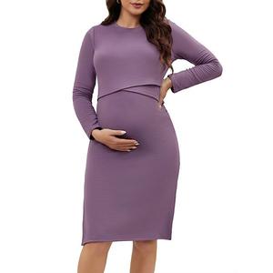 Женское флисовое платье для беременных с длинным рукавом и круглым вырезом Inspire Chic, Purple