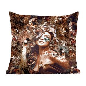 Декоративная подушка MuchoWow, диванная подушка для гостиной, декоративная подушка 60 x 60 см, роскошь - женщина - животные - бабочки - птицы - чехол на подушку - хлопчатобумажная ткань - декоративные наволочки