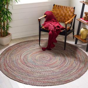 SAFAVIEH Braided Collection ковер 92 x 92 см - ivory & black, ручное плетение хлопок, бохо реверсивный стиль, идеально для гостиной, спальни, столовой (BRD257A)