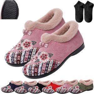 Ботинки Dritnow для женщин, теплые уютные зимние хлопковые туфли с цветочной вышивкой, с мягкой подошвой, утолщенные с меховой подкладкой, на удобной подошве-лофер Generic, Pink