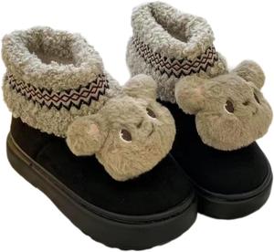 Женские зимние ботинки Бохо Милые медвежьи Теплые и Пушистые Мягкие Плюшевые Y2K Эстетика Милые для улицы GBGRHM, Black