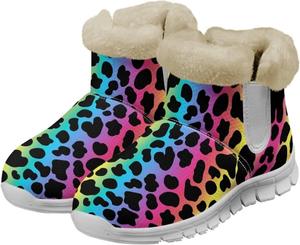 Женские зимние сапоги Howilath Fuzzy Snow с флисом, теплые снежные ботинки с поролоном с эффектом памяти, Colorful Cow Print