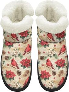 Женские удобные зимние ботинки для ходьбы средней длины с противоскользящей подошвой и подкладкой из искусственного меха, размер США 4.5-12 Chririnla, Christmas Flower Cardinal