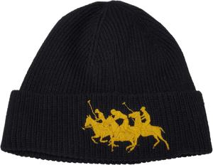 Мужская шапка-бини POLO RALPH LAUREN Triple Pony из смеси шерсти с ребристыми манжетами (Polo Black, один размер)