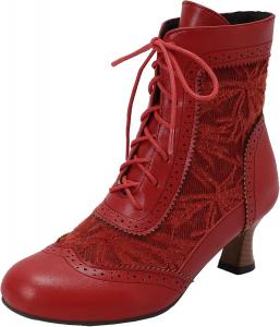 Женские ботильоны в ретро-стиле с регулируемыми шнурками, короткие ботинки с устойчивыми массивными каблуками XIEPP, Red