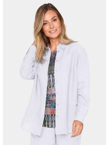 Короткий размер: Льняная блузка. Удобная женская деловая блузка белого цвета. GOLDNER