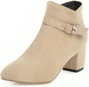 Женские замшевые ботильоны на массивном каблуке с заостренным носком и ремешком с пряжкой со стразами, осенние удобные с боковой молнией, короткие ботинки для офиса, деловых встреч, свиданий и свадеб NXNBHSL, Apricot