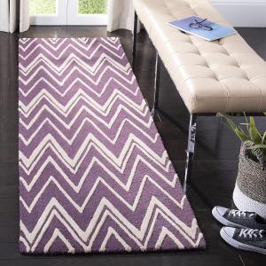 Ковер-дорожка SAFAVIEH, 77 x 244 см, Cambridge Collection, Purple & Ivory, ручной работы, шеврон из шерсти, идеален для помещений с высокой проходимостью в гостиной, спальне (CAM711P)