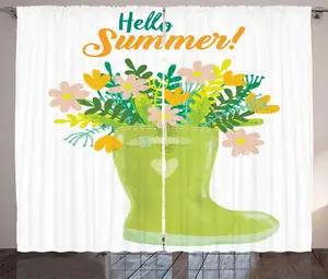 Штора ABAKUHAUS Hello Summer в деревенском стиле, зеленые садовые ботинки, присборенная тесьма для спальни с петлями и крючками, 280 x 225 см, разноцветная Abakuhaus