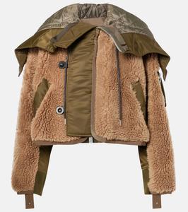 Куртка из искусственного меха с твиловой отделкой Sacai, Beige X Olive