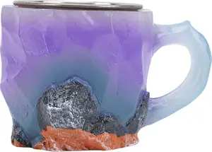 Кружка для кофе из хрусталя, большой вместимости, многофункциональная, удобная ручка, имитация смолы, фиолетовая с разноцветным наполнением. Gistuch