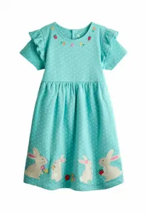 Платье повседневное, прямого кроя, с аппликацией в виде зайчика и оборками, с короткими рукавами. Jojo Maman Bébé, Duck Egg Blue