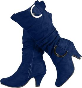 Женские осенние сапоги Ladmiple, высокие до колена, с широким голенищем, свободного кроя, ковбойские вестерн-сапоги с конусообразным каблуком, на молнии, викторианского стиля 2024, N-Blue