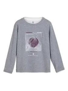 Футболка с длинными рукавами и топографическим принтом Brunello Cucinelli Kids, серый